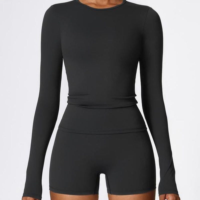 Women'S Solid Tee & High Waist Skinny Shorts Sports Clothing Set Outfits for Yoga Gym Workout Running, Ladies Sportswear for All Seasons, Sports Activewear Set